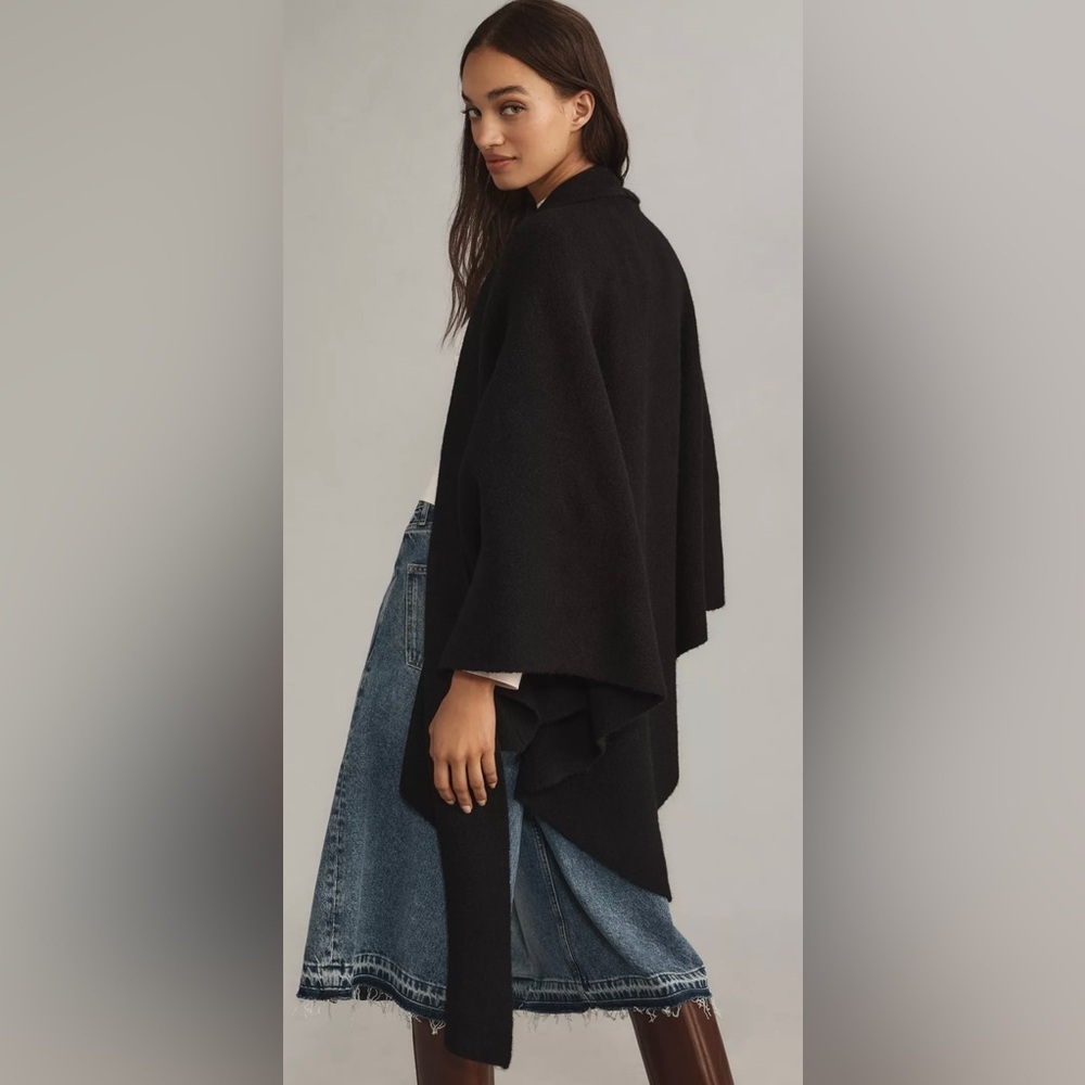 Anthropologie soft Black Cape Cardigan one size nwt chic boho relaxed oversized - Picture 4 of 13